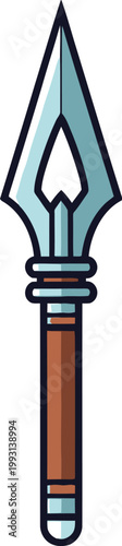 Detailed illustration of a spear with a brown handle.