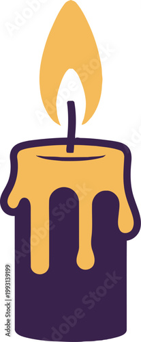 Melting wax candle with flame burning.