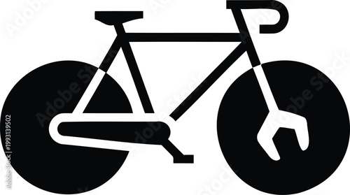 Black bicycle icon with wrench tool in wheel  bike repair symbol