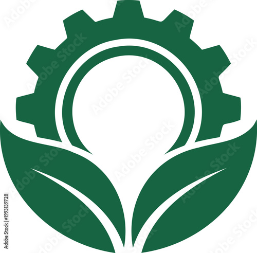 Green gear and leaf logo symbolizing ecofriendly technology and sustainable growth