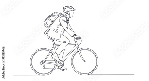 Business person cycling to work with backpack and helmet
