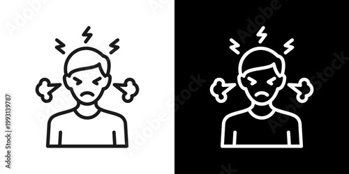 Anger Icon Of Line Black And White Style