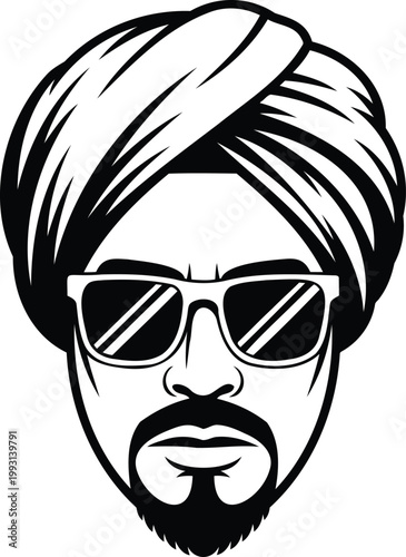 Illustration of a man wearing sunglasses and a turban head wrap