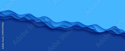 Eco texture surface wallpaper with seaweed environment. Cartoon deep ocean bottom creative template curve. Save ocean day layer water background paper diagonal river papercut topographic blue.