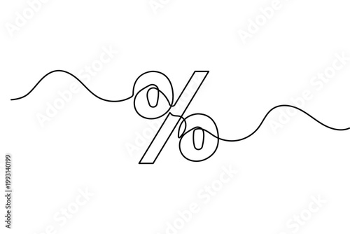 Percent icon continuous one line drawing in minimalist style with clean outline vector illustration design