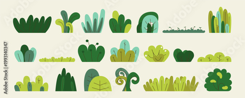 Abstract Foliage Silhouette Set. Simple Vector Shrub and Tree Elements for Eco Design