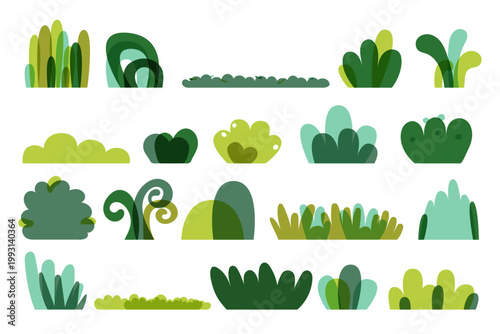 Abstract Foliage Silhouette Set. Simple Vector Shrub and Tree Elements for Eco Design