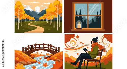 Cozy reading lifestyle scene with person enjoying book near autumn woods under warm sunlight