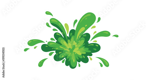 A dense and symmetrical green liquid splash forms a flower-like shape with thick rounded lobes radiating outward from a central point of high impact.