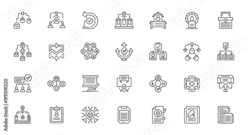 Collection of business organization and workflow icons.