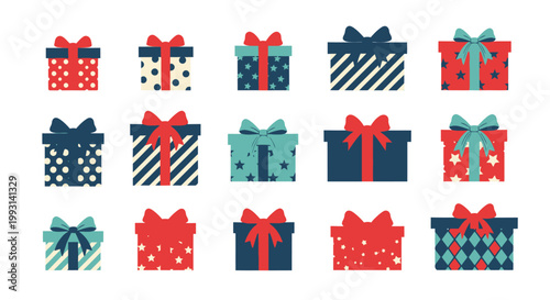 Collection of festive gift boxes with ribbons and bows