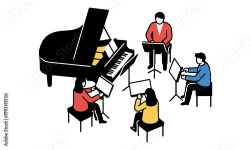 Musical Ensemble and Grand Piano Isometric Vector Illustration