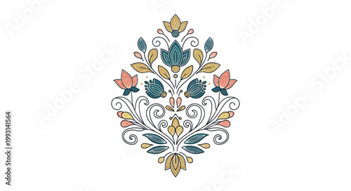 Decorative floral ornament with colorful elements and swirls