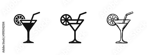 Cocktail Glass with Lemon Icons - Refreshing Drink Party Symbols