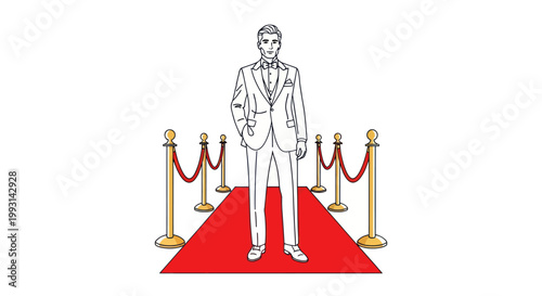 Elegant man in formal attire standing on a red carpet event.