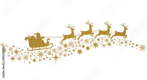 Santa Claus flies his reindeer team spreading Christmas magic