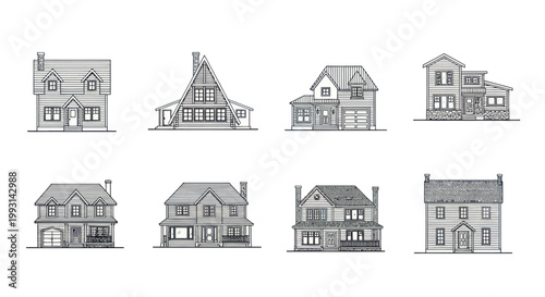 Collection of diverse house architectural drawings