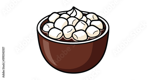 Cartoon Illustration of a Hot Chocolate Bowl with Marshmallows.