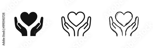 Charity and Love Concept Icons Showing Hands Supporting a Heart Shape