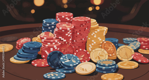Illustration of Casino Chips on Table