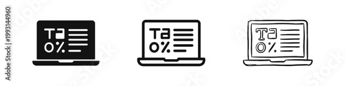 Laptop Computer Displaying Tax Zero Percent Financial Data