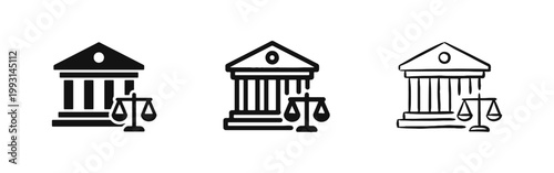 Legal System Icon with Courthouse Building and Justice Scales