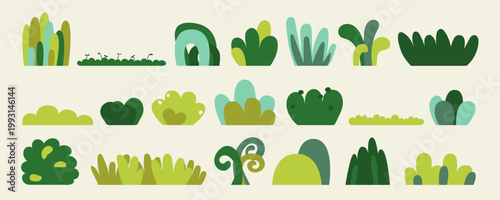 Abstract Foliage Silhouette Set. Simple Vector Shrub and Tree Elements for Eco Design