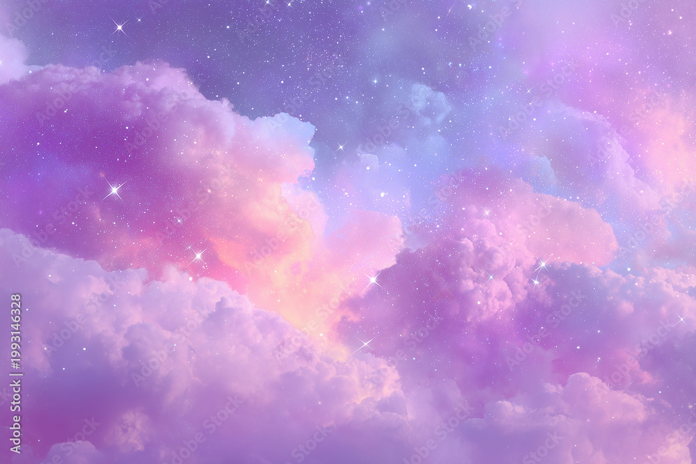 Fototapeta premium sternenhimmel galaxie mit pastellwolken in rosa und lila, kosmischer hintergrund mit sternen, universum, nebel, fantasy himmel, magischer nachthimmel, dreamy space art, astronomie