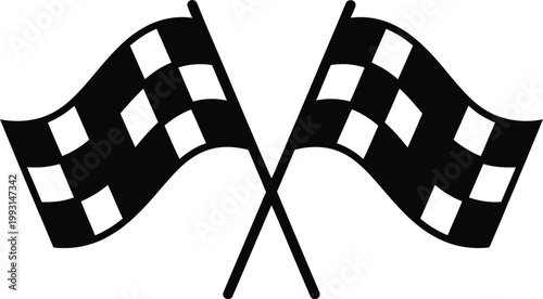 Crossed Checkered Racing Flags Minimal Black and White Illustration
