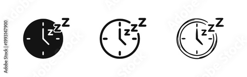 Sleeping clock and time management icons set isolated on white background
