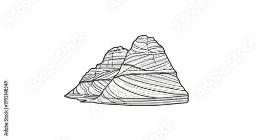 A line drawing depicts layered sandstone formations in a natural setting