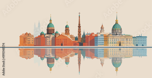 Colorful City Skyline with Historic Buildings