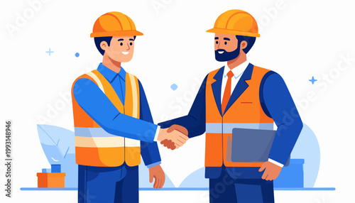 Successful business partnership and agreement between construction professionals in a handshake gesture, conveying trust and collaboration for a project