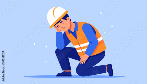 Worker feeling exhausted and overheated on a construction site due to heat exhaustion, illustrating the dangers of extreme temperatures in manual labor jobs