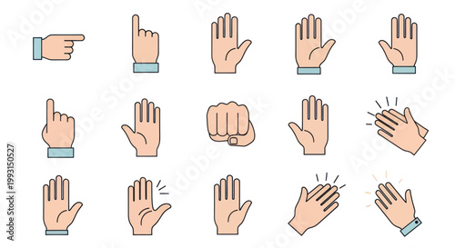 Collection of diverse hand gestures icons