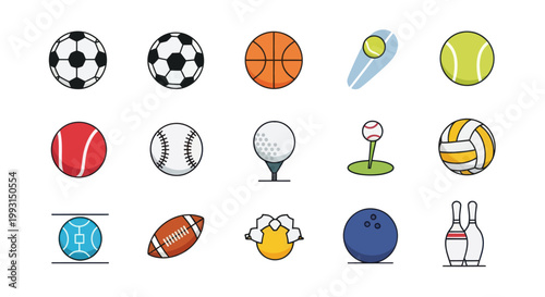 Collection of various sports balls and equipment icons