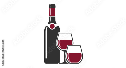 Red wine bottle and two glasses filled with wine