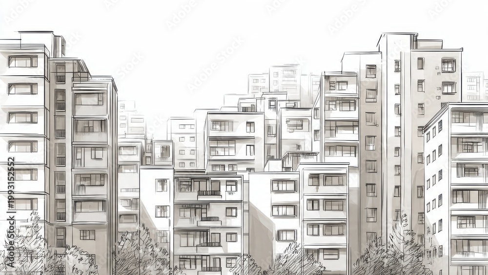 Fototapeta premium Affordable Housing Concept: Compact apartment living in dense urban zone 