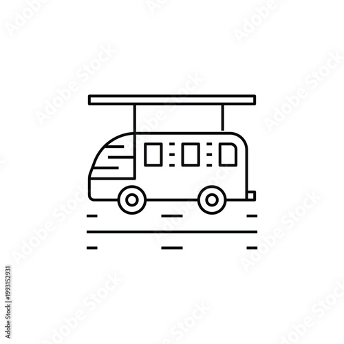 Modern tourist bus or camper van line icon for road trips, public transportation, group tours, and nomadic lifestyle travel concepts