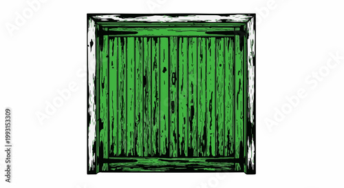 Rustic green wooden door with weathered texture and black border