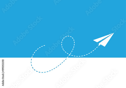Paper airplane flying with a dotted line