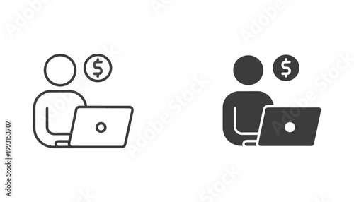 Business person working on laptop with dollar sign icon representing online income and freelance finance