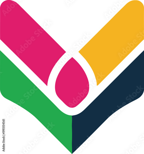 Colorful Book Icon With Symbols.