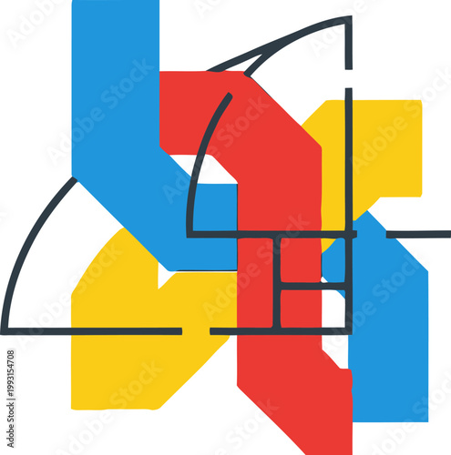 Geometric shapes in colorful composition.