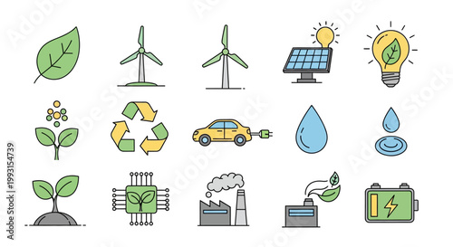 Eco-Friendly and Renewable Energy Icons Set