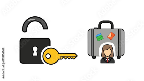 Unlock Your Business Travel Security with a Key and a Secure Suitcase Icon