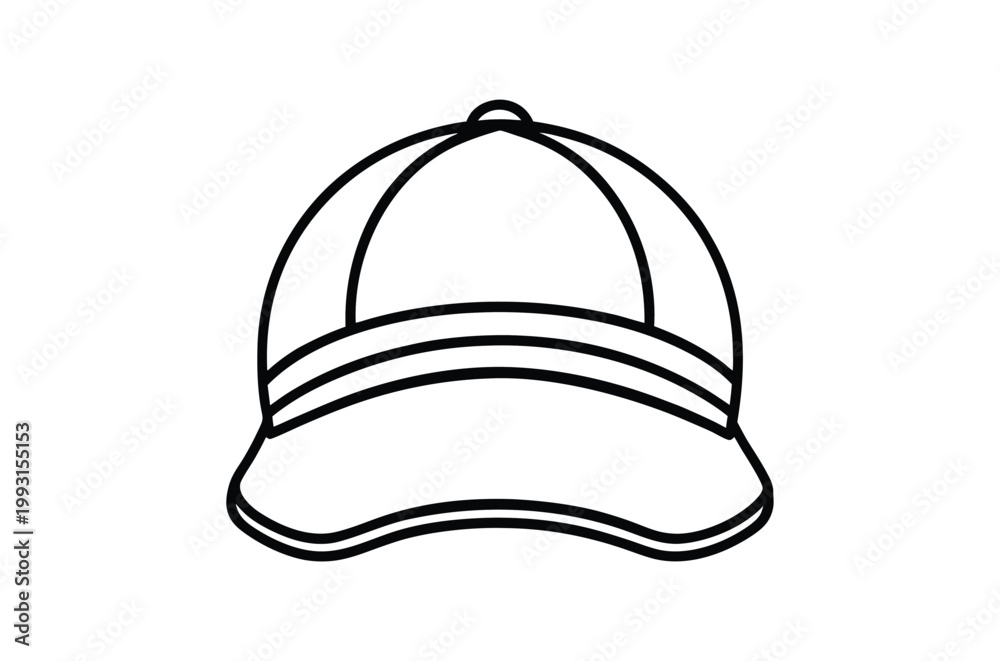 Fototapeta premium Simple black and white line drawing of a classic baseball cap