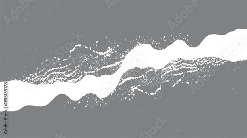 Abstract textured white wavy lines on a grey background with scattered white dots