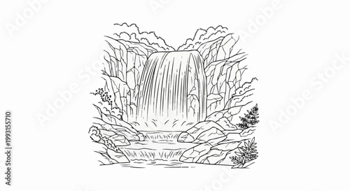 Majestic waterfall cascades over rocks into a serene pool below