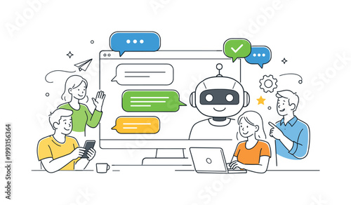 Artificial intelligence and automated communication in a modern digital environment where systems interact with users and provide instant responses, represented by a